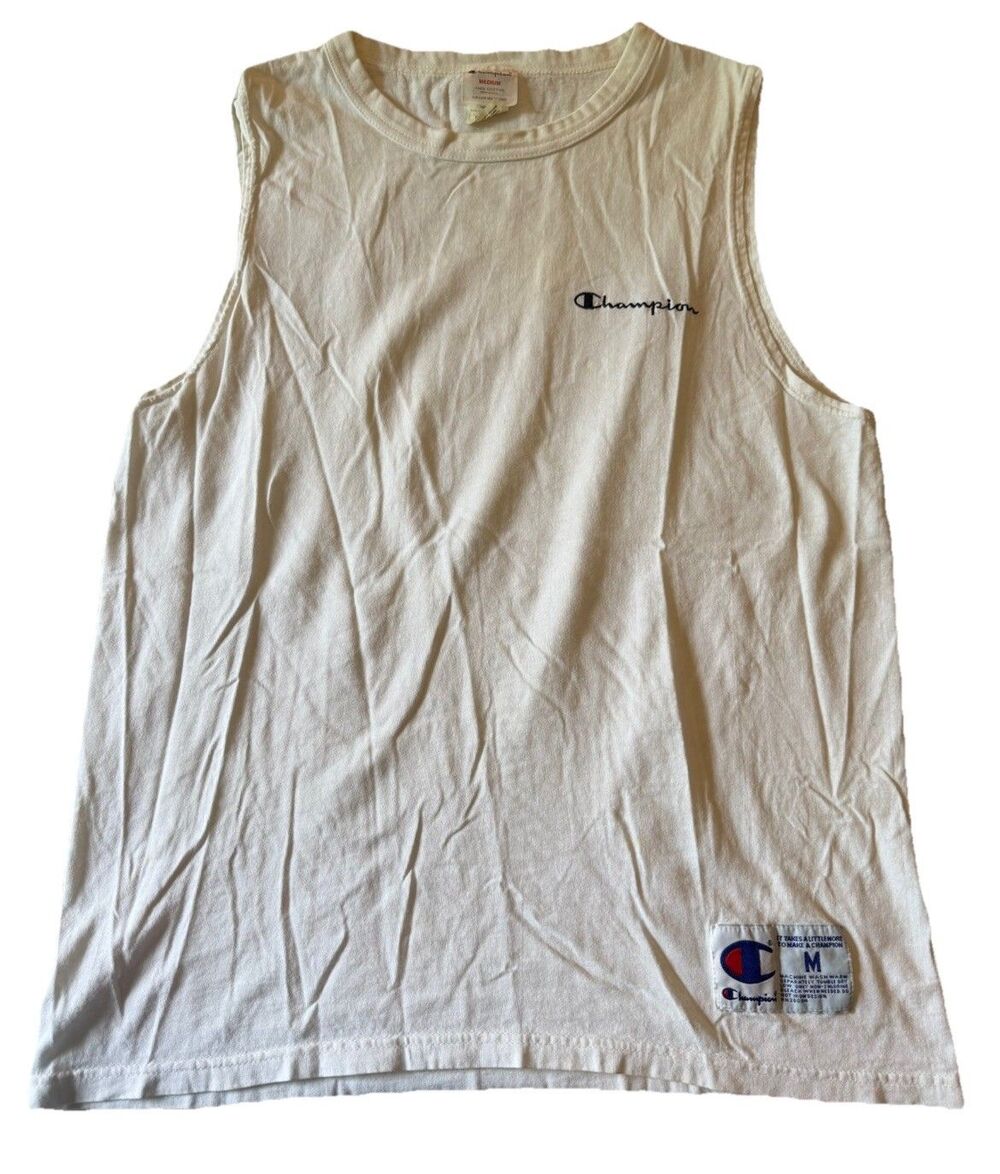 Vintage Champion Sleeveless Tank Top Gray M Embroidered Logo Muscle Shirt